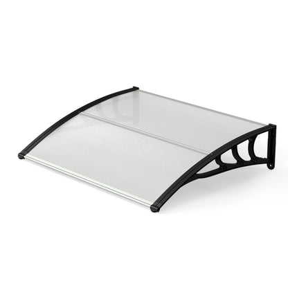 Black 39 x 30 inch outdoor door window awning canopy, weather-resistant exterior shade for front entrance.