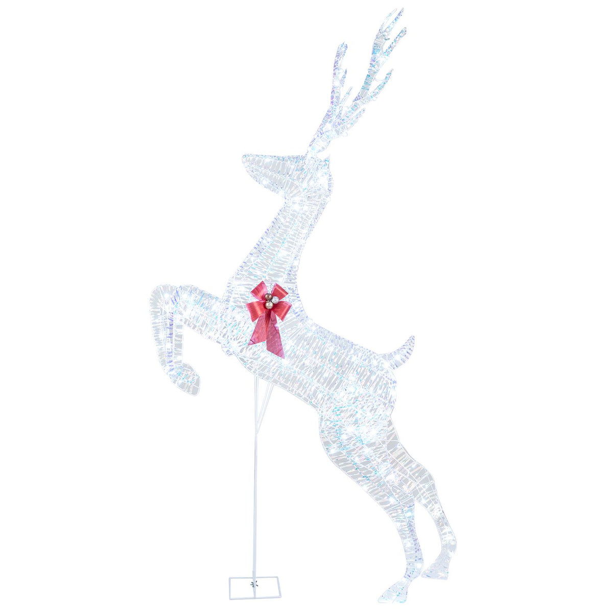 Large 3D lighted Christmas reindeer outdoor decoration for holiday decor, featuring festive lights and detailed reindeer design.