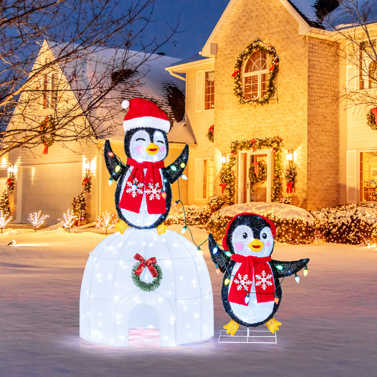3D pre-lit indoor outdoor Christmas holiday decor with 170 cold-white LED lights, ideal for home holiday decoration.