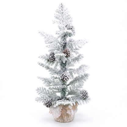 3FT Mini Tabletop Christmas Tree with Snow Flocked Palm-Shaped PE Leaves