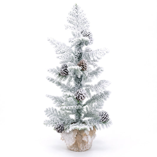 3FT Mini Tabletop Christmas Tree with Snow Flocked Palm-Shaped PE Leaves