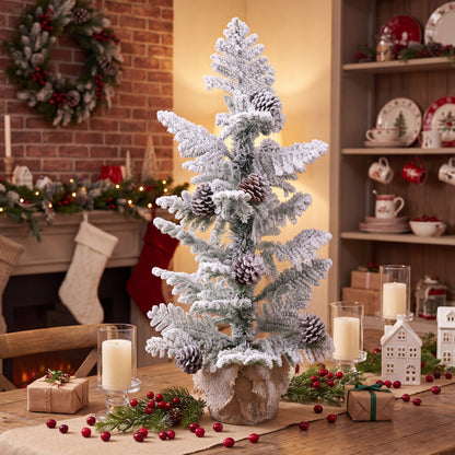 3FT Mini Tabletop Christmas Tree with Snow Flocked Palm-Shaped PE Leaves