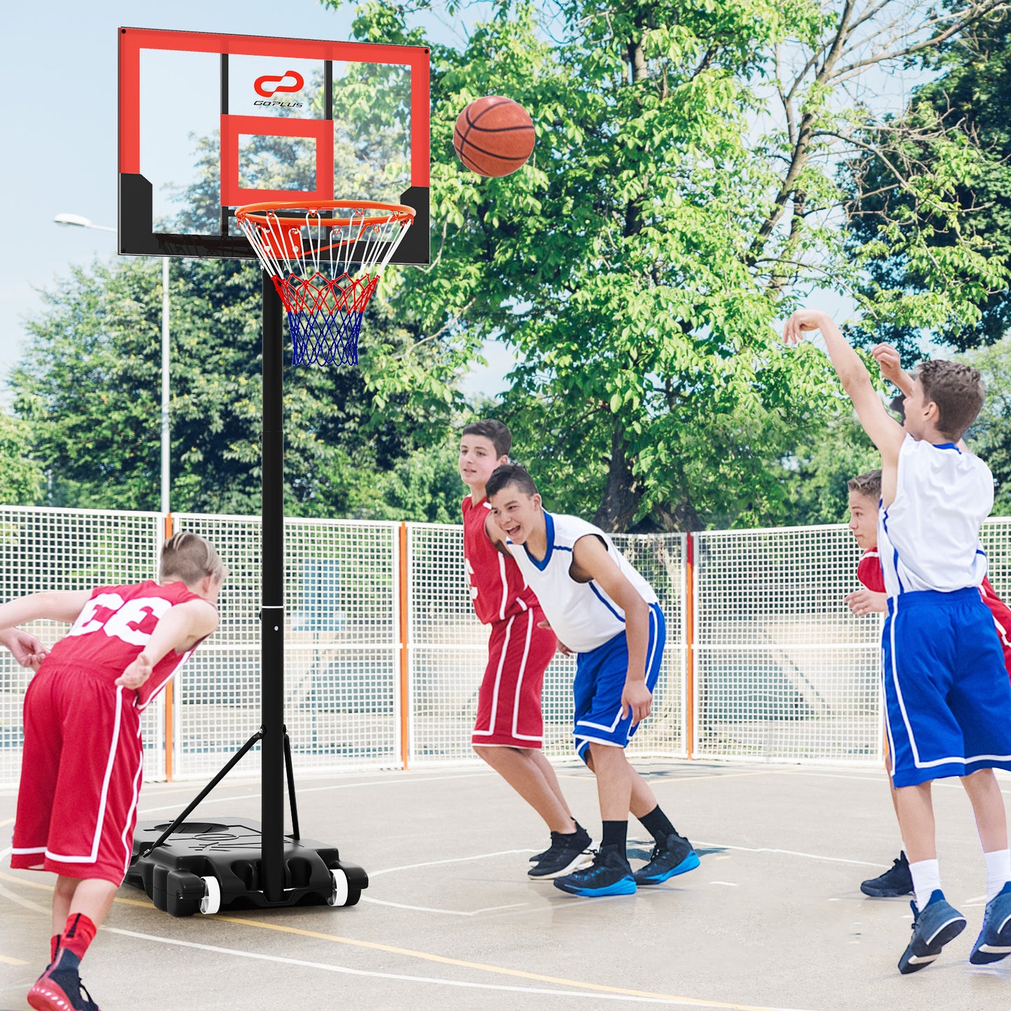 3.3-7 Feet Portable Adjustable Outdoor Kids Basketball Hoop Goal System-Black and Red