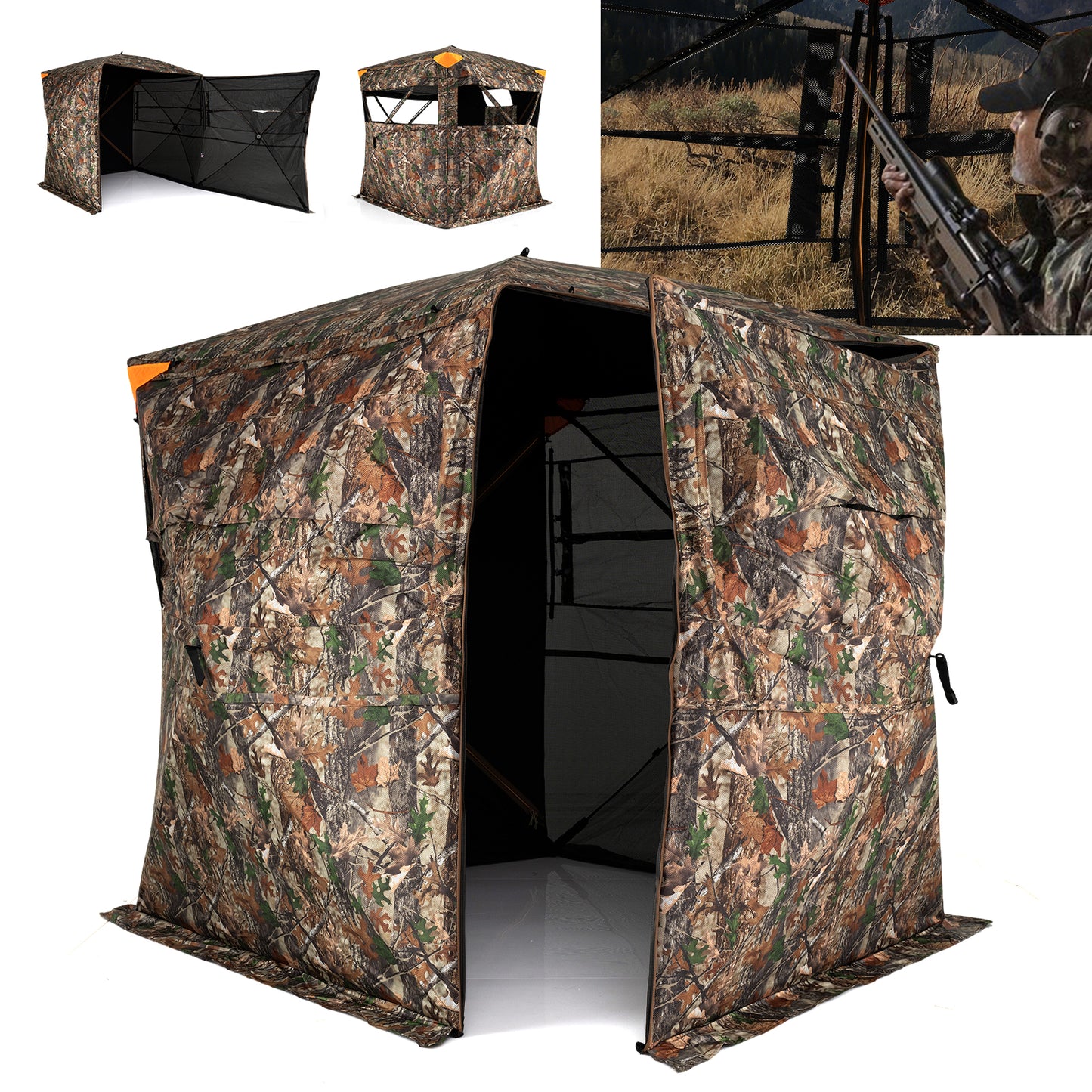 3-4 Person Hunting Blind 270° See-Through Pop-up Ground Blind with Full-Open Swing Door