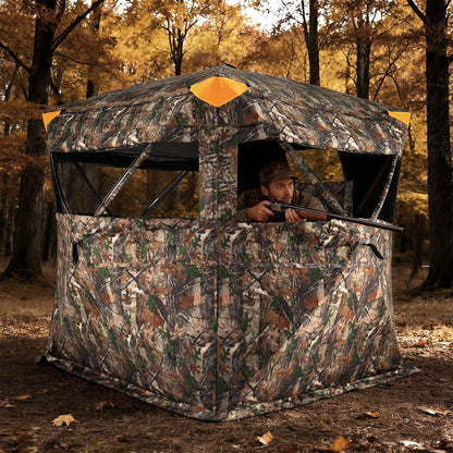 3-4 Person Hunting Blind 270° See-Through Pop-up Ground Blind with Full-Open Swing Door