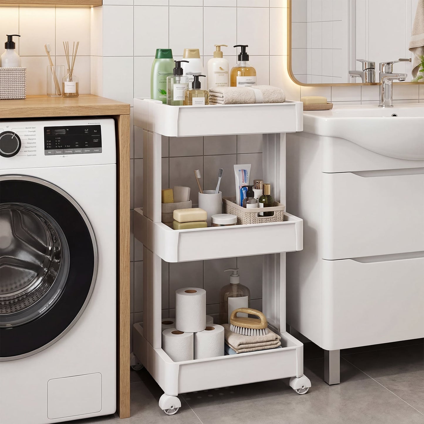 3/4-Tier Rolling Utility Cart with Detachable Trays and Smooth Wheels-3-Tier