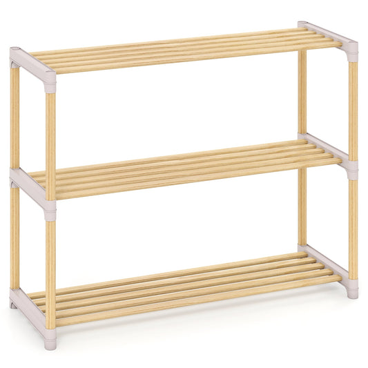 3/4-Tier Solid Wood Shoe Rack with Slatted Open Shelves-3-Tier
