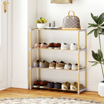 3/4-Tier Solid Wood Shoe Rack with Slatted Open Shelves-3-Tier