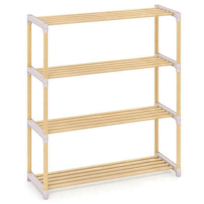 3/4-Tier Solid Wood Shoe Rack with Slatted Open Shelves-3-Tier