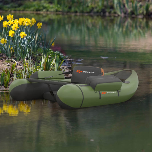 Inflatable Fishing Float Tube with Pump Storage Pockets and Fish Ruler-Green