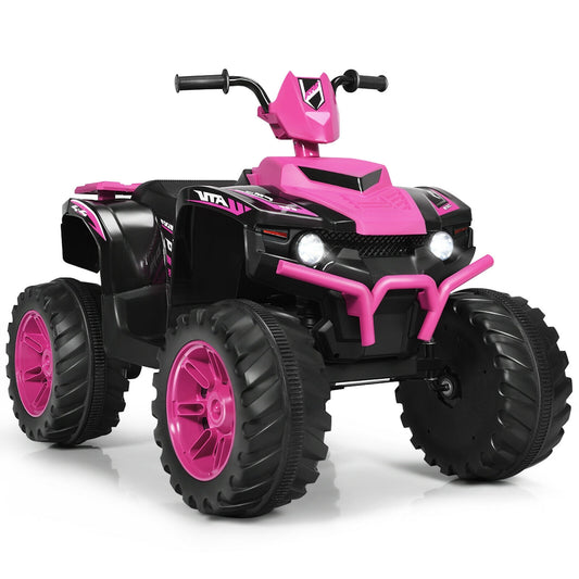 12V Kids Ride on ATV with LED Lights and Treaded Tires and LED lights-Pink