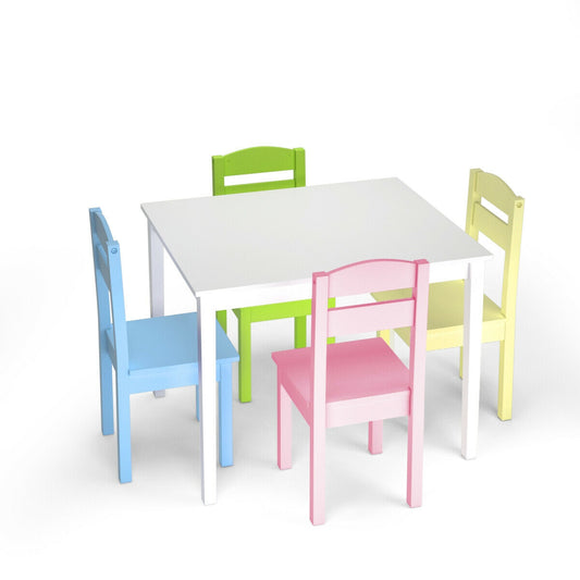 5 Pieces Kids Pine Wood Table Chair Set-Clear