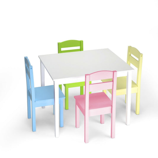 5 Pieces Kids Pine Wood Table Chair Set-Clear