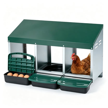 3-Compartment Roll Away Metal Chicken Nesting Box for Hens-Green