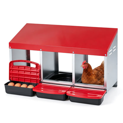 3-Compartment Roll Away Metal Chicken Nesting Box for Hens-Green
