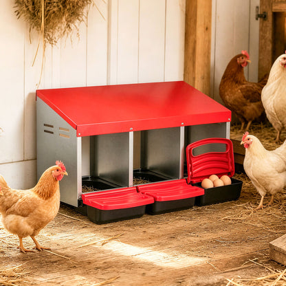 3-Compartment Roll Away Chicken Nesting Box for Egg Collection with Removable Trays and Landing Steps-Green