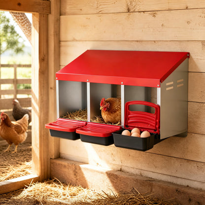 3-Compartment Roll Away Chicken Nesting Box for Egg Collection with Removable Trays and Landing Steps-Green