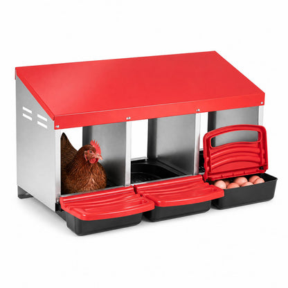 3-Compartment Roll Away Chicken Nesting Box for Egg Collection with Removable Trays and Landing Steps-Green