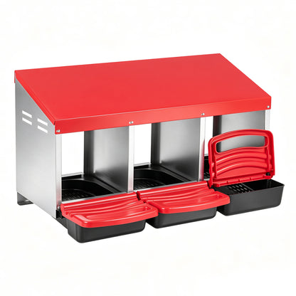 3-Compartment Roll Away Chicken Nesting Box for Egg Collection with Removable Trays and Landing Steps-Green