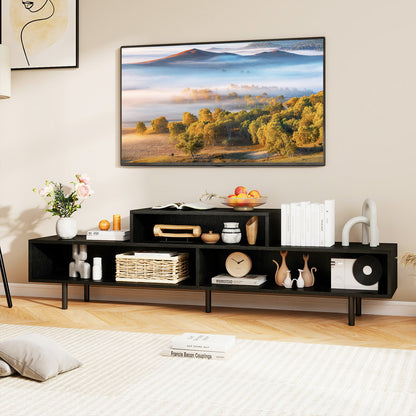 3 Cubby TV Stand for TVs up to 70 Inch Entertainment Center with Open Storage Compartments-Black