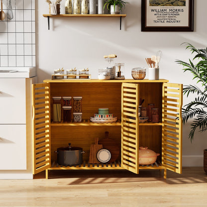 3-Door Bamboo Bathroom Cabinet with Shelves-Natural