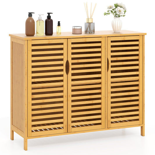 3-Door Bamboo Bathroom Cabinet with Shelves-Natural