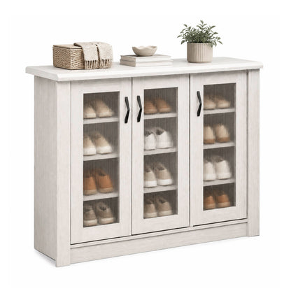3-Door Shoe Cabinet with Removable Shelves Wooden Shoe Storage Organizer-White