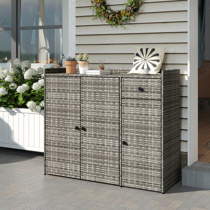 3 Doors Outdoor PE Wicker Storage Cabinet for Deck-Black