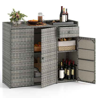 3 Doors Outdoor PE Wicker Storage Cabinet for Deck-Black