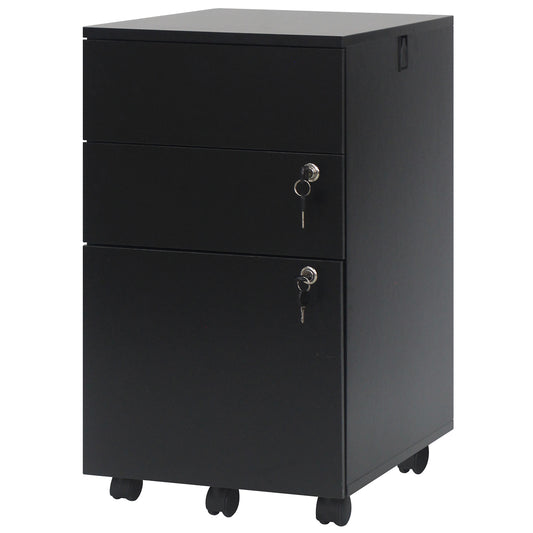3 Drawer Filing Cabinet Locking Pedestal Desk -Black