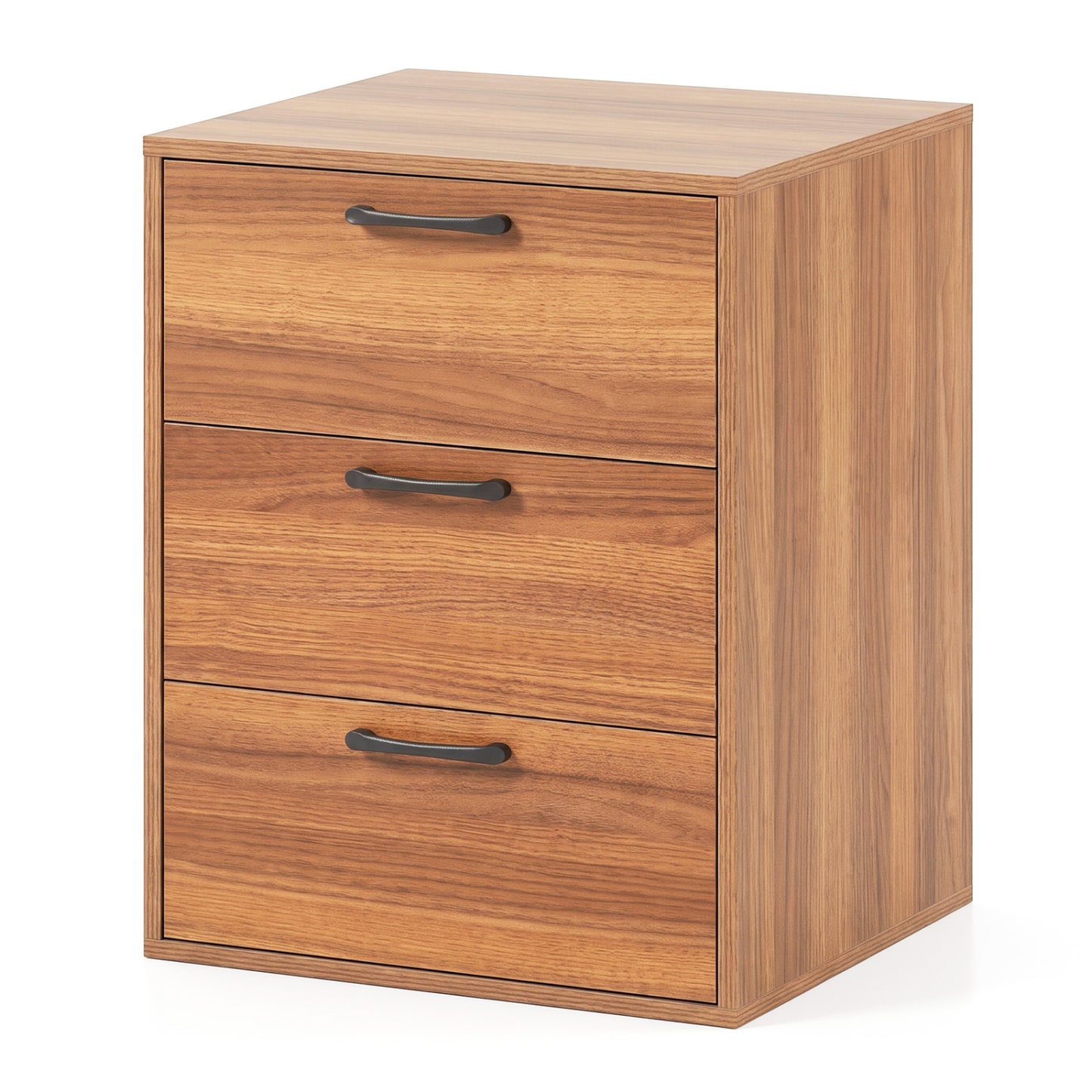 3 Drawer Nightstand with Wood Grain Finish and Storage for Living Room Bedroom Study-Black