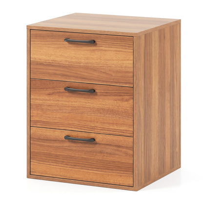 3 Drawer Nightstand with Wood Grain Finish and Storage for Living Room Bedroom Study-Black
