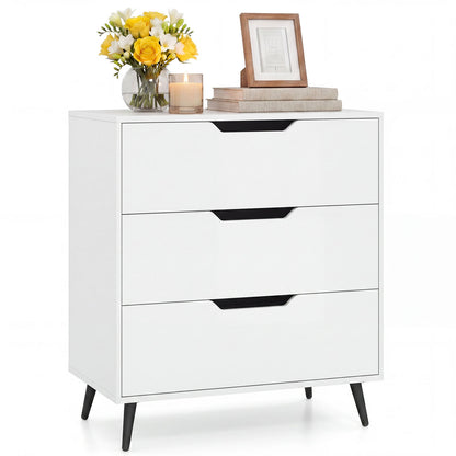 Rustic walnut wooden 3-drawer farmhouse dresser with vintage finish, ideal for bedroom storage and decor.
