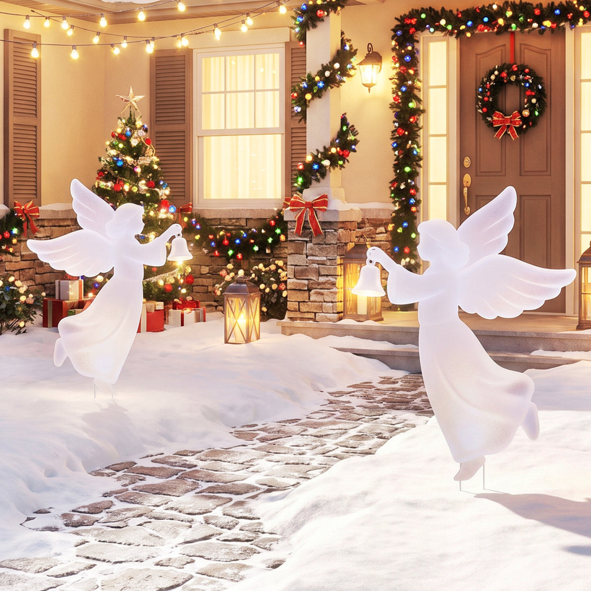 3 FTSet of 2 Outdoor Christmas Angel Yard Decoration-Pink