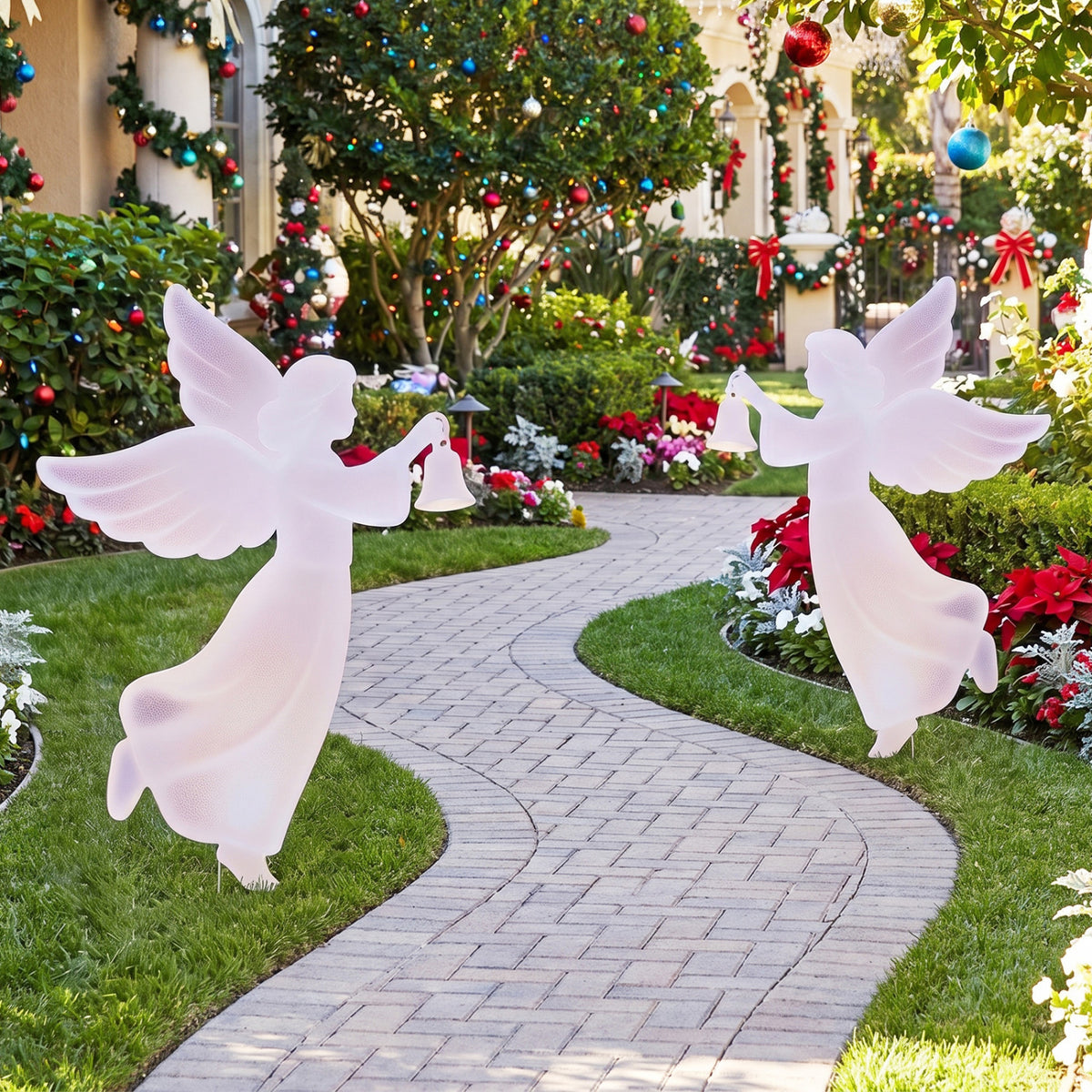 3 FTSet of 2 Outdoor Christmas Angel Yard Decoration-Pink