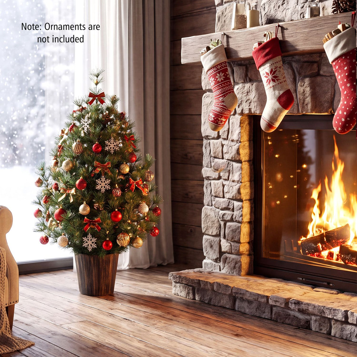 3-foot artificial Christmas tree in vintage flowerpot, holiday decor for front porch, by Wilsons Home Store