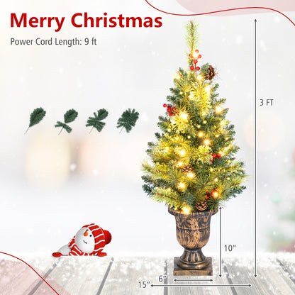 3 FT Christmas Tree Pre-Lit Tabletop Artificial Entrance Tree with 40 Led Lights Set of 2