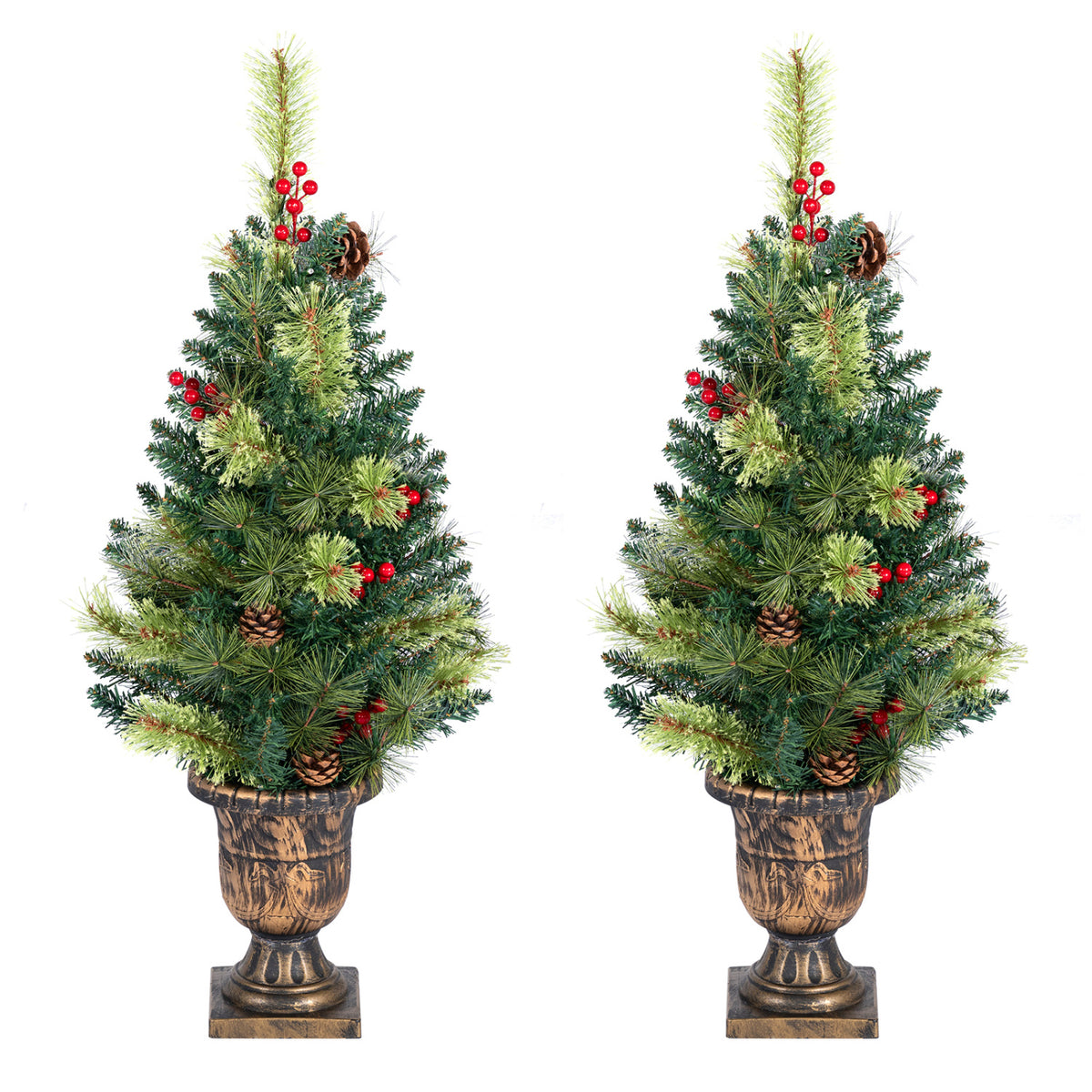 3 FT Christmas Tree Pre-Lit Tabletop Artificial Entrance Tree with 40 Led Lights Set of 2