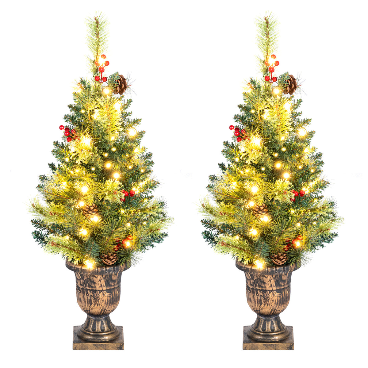 3 FT Christmas Tree Pre-Lit Tabletop Artificial Entrance Tree with 40 Led Lights Set of 2
