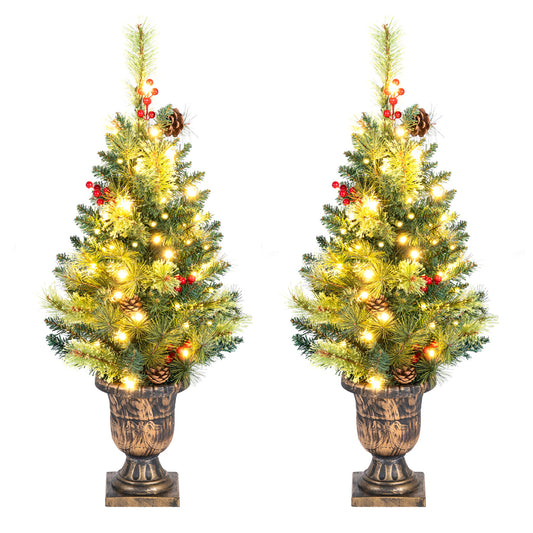 3 FT Christmas Tree Pre-Lit Tabletop Artificial Entrance Tree with 40 Led Lights Set of 2