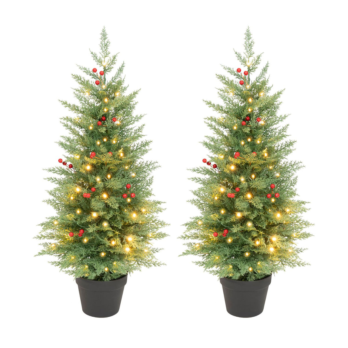 3 FT Pre-Lit Potted Christmas Tree Set of 2 with PE Branch Tips