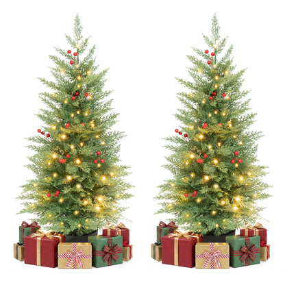 3 FT Pre-Lit Potted Christmas Tree Set of 2 with PE Branch Tips