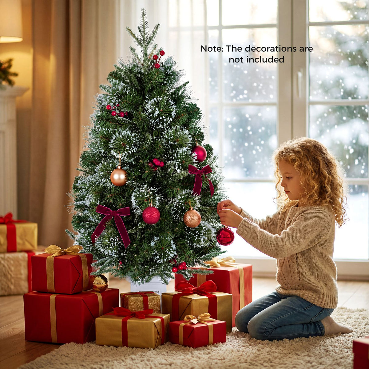 3 FT Pre-Lit Potted Christmas Tree Set of 1 with 80 Warm White LED Lights and 8 Modes