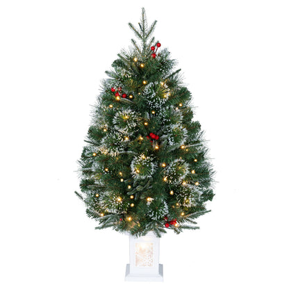 3 FT Pre-Lit Potted Christmas Tree Set of 1 with 80 Warm White LED Lights and 8 Modes