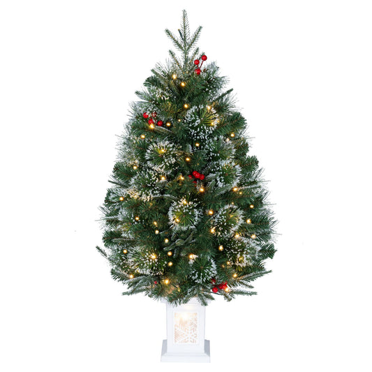 3 FT Pre-Lit Potted Christmas Tree Set of 1 with 80 Warm White LED Lights and 8 Modes