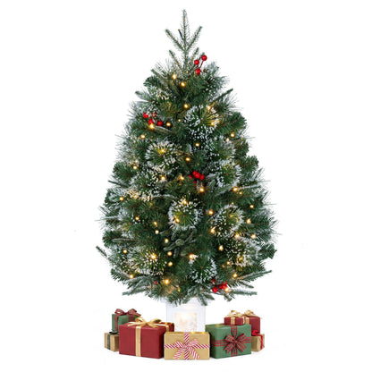 3 FT Pre-Lit Potted Christmas Tree Set of 1 with 80 Warm White LED Lights and 8 Modes