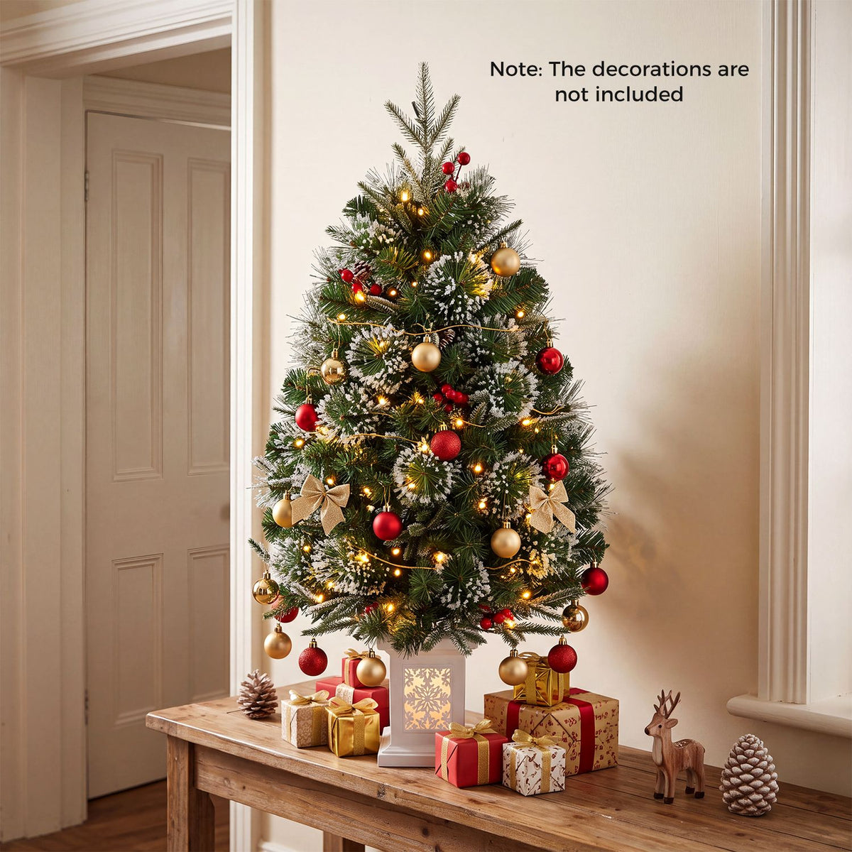 3 FT Pre-Lit Potted Christmas Tree Set of 2 with 80 Warm White LED Lights and 8 Modes