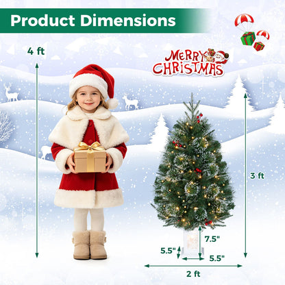 3 FT Pre-Lit Potted Christmas Tree Set of 2 with 80 Warm White LED Lights and 8 Modes