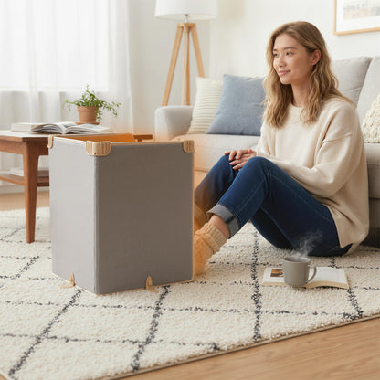 3-Fold Under Desk Space Heater with 3-Level Thermostat 4H Timer and Tip-Over Protection-Beige