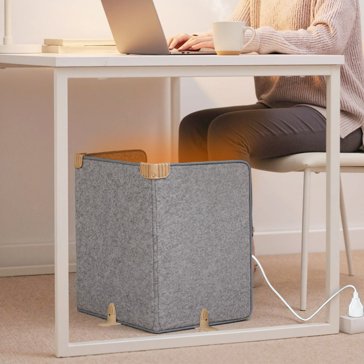 3-Fold Under Desk Space Heater with 3-Level Thermostat 4H Timer and Tip-Over Protection-Beige